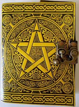 Black- Yellow Pentagram Leather Blank Book W- Latch