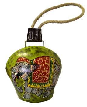 8" Elephant Painted Bell With Rope
