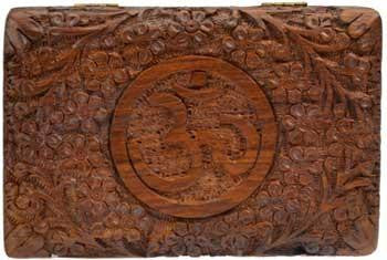 Om Wooden Carved Box 6"x3 3-4"