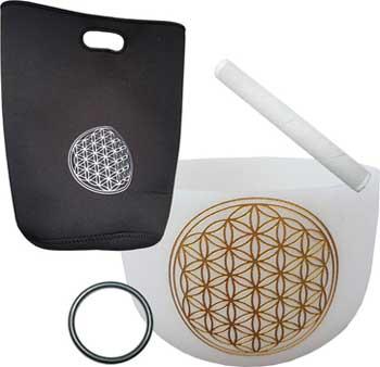 8" White Flower Of Life Crystal Singing Bowl