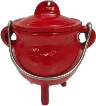 3" Red Cast Iron Cauldron