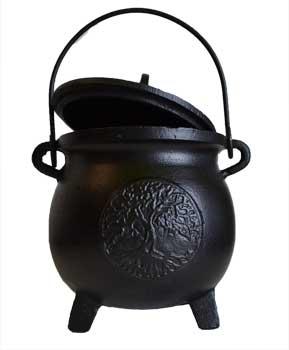 8" Tree Of Life Cast Iron Cauldron W- Lid