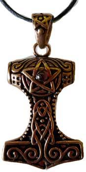 Thor's Hammer With Pentacle & Accent Cabochon: Bronze