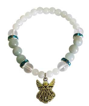 6 & 8mm Rainbow Moonstone- Aquamarine & Clear Quartz With Angel