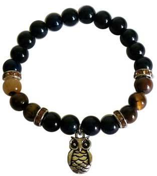 8mm Blue & Yellow Tiger Eye With Owl
