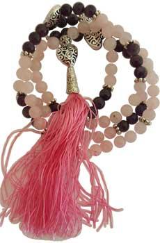 Rose Quartz & Amethyst Heart Elastic Mala