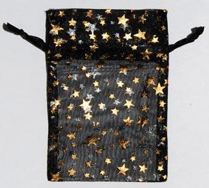 2 3-4" X 3" Black Organza W- Gold Stars