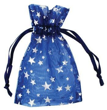 2 3-4" X 3" Blue Organza W- Silver Stars