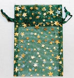 2 3-4" X 3" Green Organza W- Gold Stars