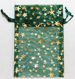 2 3-4" X 3" Green Organza W- Gold Stars