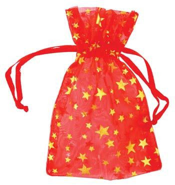 2 3-4" X 3" Red Organza W- Gold Stars