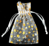 2 3-4" X 3" White Organza W- Gold Stars