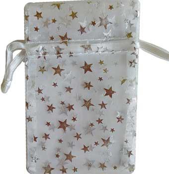 2 3-4" X 3" White Organza Pouch With Silver Stars