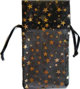 3" X 4" Black Organza Pouch With Gold Stars