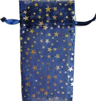 3" X 4" Blue Organza Pouch With Silver Stars
