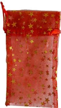 3" X 4" Red Organza Pouch With Gold Stars