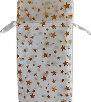 3" X 4" White Organza Pouch With Gold Stars