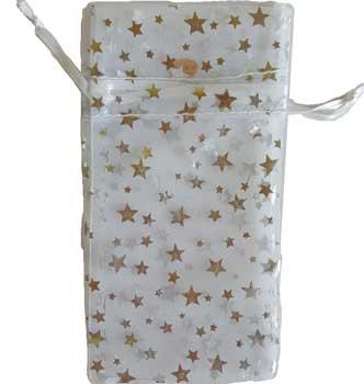 3" X 4" White Organza Pouch With Silver Stars