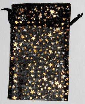4" X 5" Black Organza W- Gold Stars