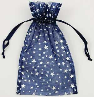 4" X 5" Blue Organza W- Silver Stars