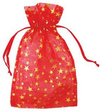 4" X 5" Red Organza W- Gold Stars