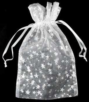 4" X 5" White Organza Pouch W- Silver Stars