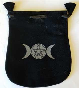 Triple Moon & Pentagram Velveteen Black Bag  5"